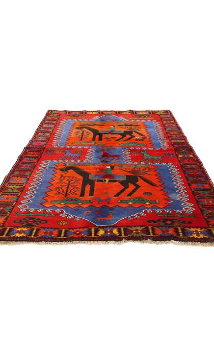 4 x 7 Vintage Persian Karabagh Pictorial Rug 77620