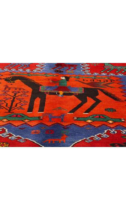 4 x 7 Vintage Persian Karabagh Pictorial Rug 77620