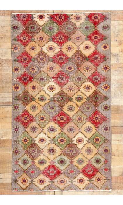 4 x 7 Zeki Muren Distressed Vintage Turkish Sivas Rug 53332