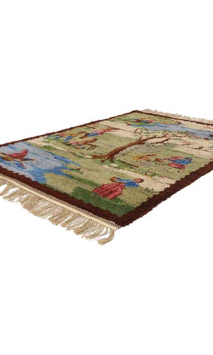 4 x 7 Vintage Swedish Pictorial Rya Rug 78827