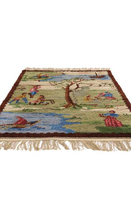 4 x 7 Vintage Swedish Pictorial Rya Rug 78827
