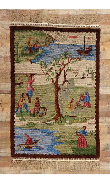 4 x 7 Vintage Swedish Pictorial Rya Rug 78827