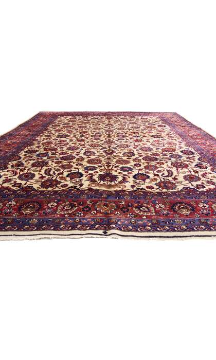 10 x 14 Antique Ivory Persian Mashhad Rug 74041