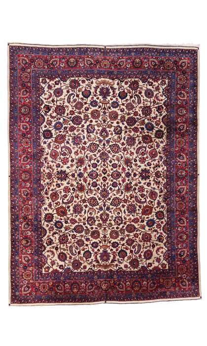 10 x 14 Antique Ivory Persian Mashhad Rug 74041