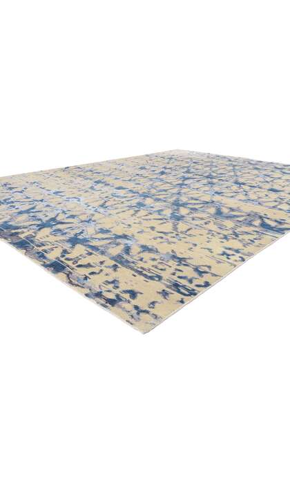 9 x 12 Contemporary Abstract High-Low Wool and Silk Rug 31046