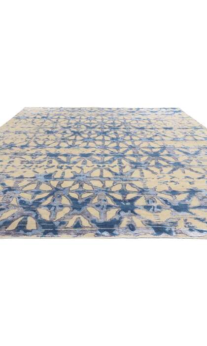 9 x 12 Contemporary Abstract High-Low Wool and Silk Rug 31046