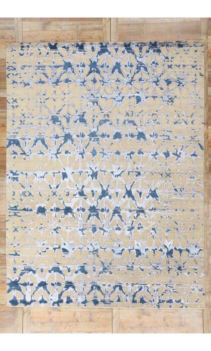 9 x 12 Contemporary Abstract High-Low Wool and Silk Rug 31046