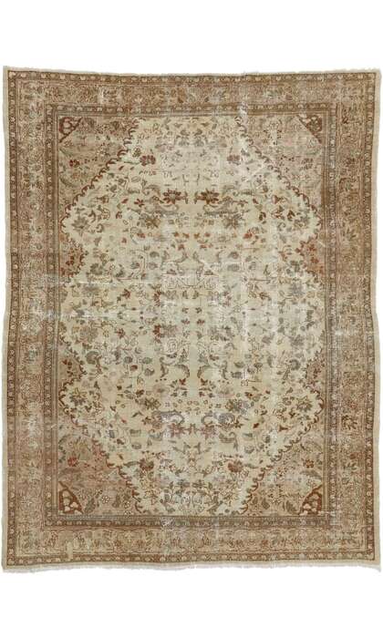 7 x 9 Distressed Antique-Worn Persian Mahal Rug 74939