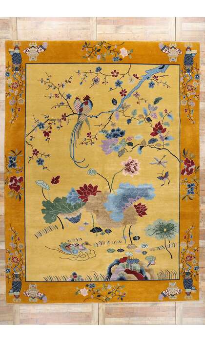 10 x 13 Golden Chinese Art Deco Rug 30920