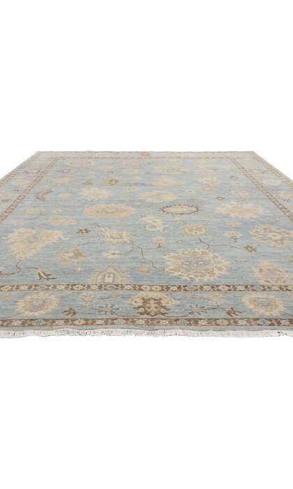 9 x 12 Modern Earth-Tone Blue Oushak Rug 31060