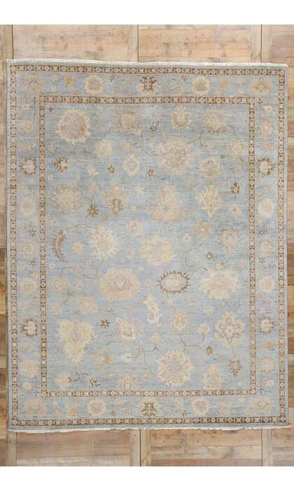 9 x 12 Modern Earth-Tone Blue Oushak Rug 31060