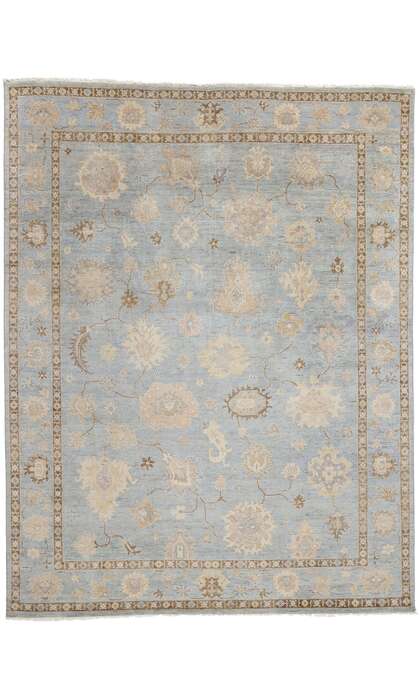 9 x 12 Modern Earth-Tone Blue Oushak Rug 31060