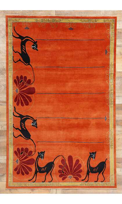 6 x 9 Modern Orange Chinese Art Deco Rug 31322