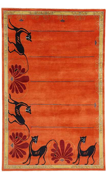 6 x 9 Modern Orange Chinese Art Deco Rug 31322