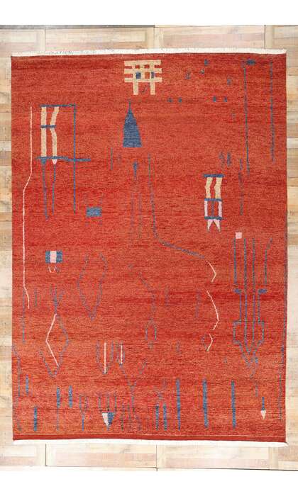 10 x 14 Red Abstract Brutalist Moroccan Rug 31279