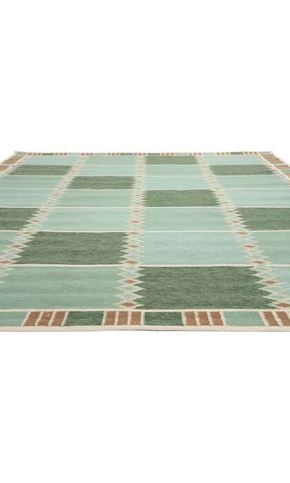 10 x 12 Scandinavian Modern Green Swedish Inspired Kilim Rug 31115
