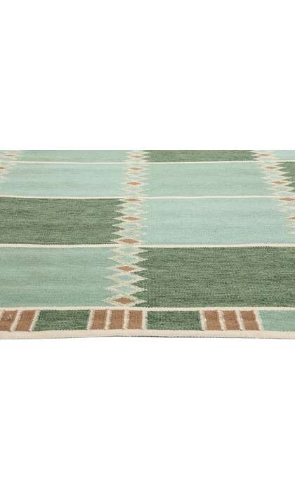 10 x 12 Scandinavian Modern Green Swedish Inspired Kilim Rug 31115