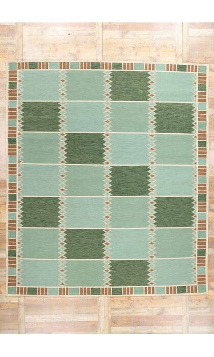 10 x 12 Scandinavian Modern Green Swedish Inspired Kilim Rug 31115