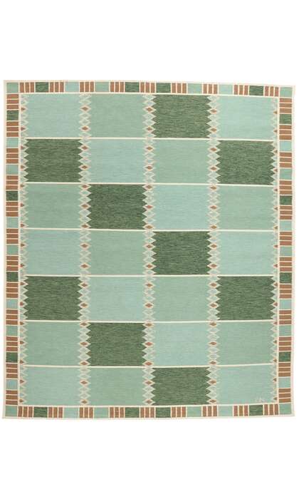 10 x 12 Scandinavian Modern Green Swedish Inspired Kilim Rug 31115
