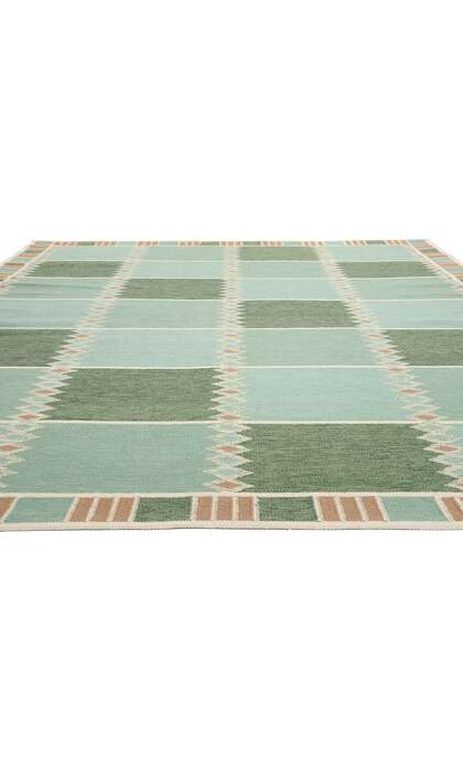 10 x 12 Scandinavian Modern Green Swedish Inspired Kilim Rug 31116