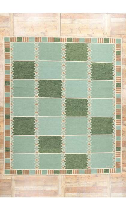 10 x 12 Scandinavian Modern Green Swedish Inspired Kilim Rug 31116