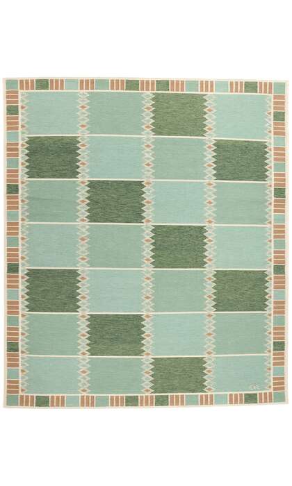 10 x 12 Scandinavian Modern Green Swedish Inspired Kilim Rug 31116