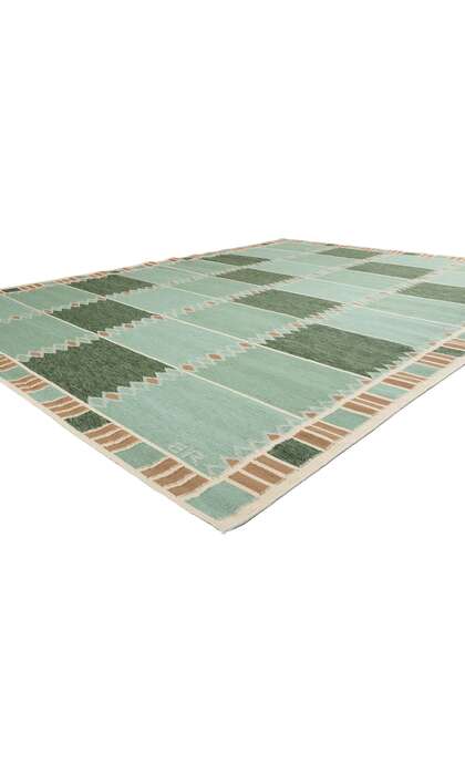 10 x 14 Scandinavian Modern Green Swedish Inspired Kilim Rug 31111