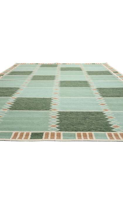 10 x 14 Scandinavian Modern Green Swedish Inspired Kilim Rug 31111