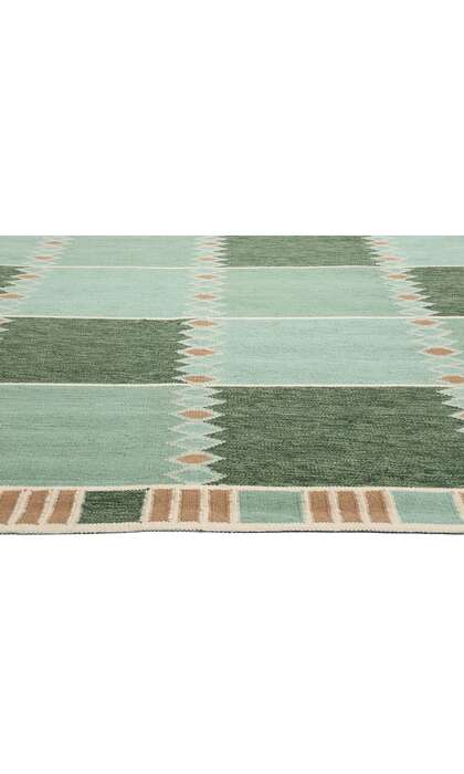 10 x 14 Scandinavian Modern Green Swedish Inspired Kilim Rug 31111