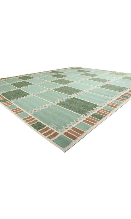 12 x 15 Scandinavian Modern Green Swedish Inspired Kilim Rug 31317