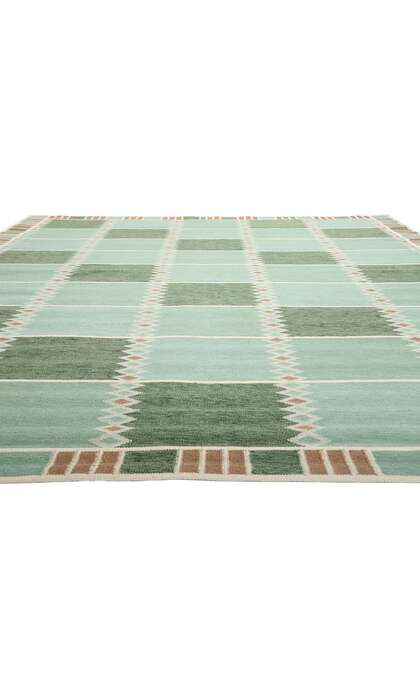 12 x 15 Scandinavian Modern Green Swedish Inspired Kilim Rug 31317
