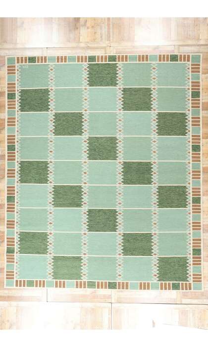 12 x 15 Scandinavian Modern Green Swedish Inspired Kilim Rug 31317