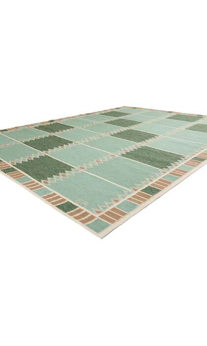 9 x 12 Scandinavian Modern Green Swedish Inspired Kilim Rug 31112