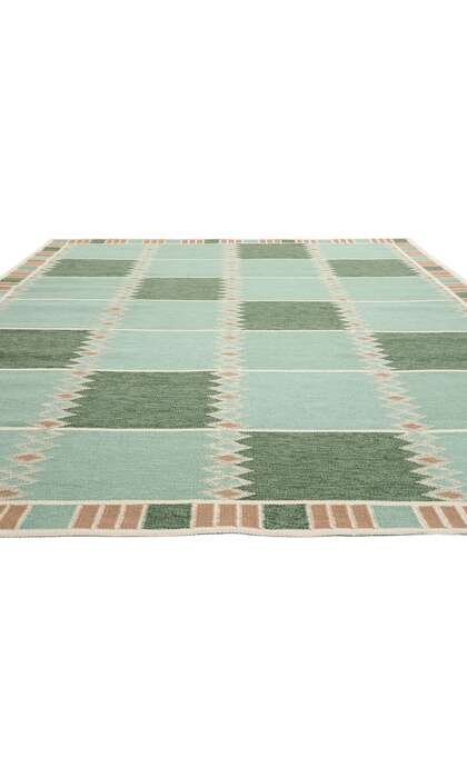 9 x 12 Scandinavian Modern Green Swedish Inspired Kilim Rug 31112