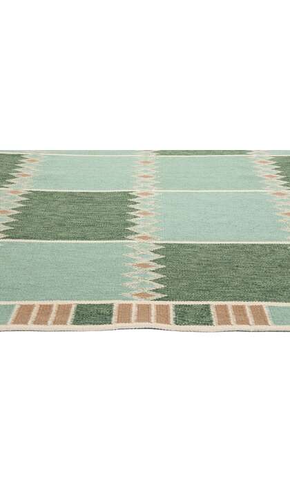 9 x 12 Scandinavian Modern Green Swedish Inspired Kilim Rug 31112