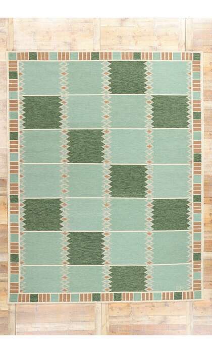 9 x 12 Scandinavian Modern Green Swedish Inspired Kilim Rug 31112
