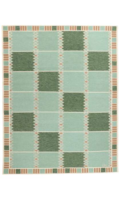 9 x 12 Scandinavian Modern Green Swedish Inspired Kilim Rug 31112