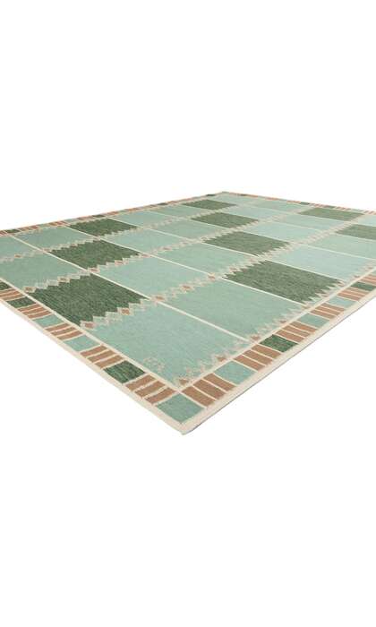 9 x 12 Scandinavian Modern Green Swedish Inspired Kilim Rug 31114
