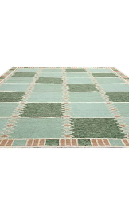 9 x 12 Scandinavian Modern Green Swedish Inspired Kilim Rug 31114