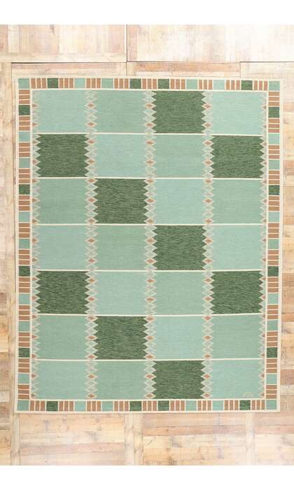 9 x 12 Scandinavian Modern Green Swedish Inspired Kilim Rug 31114