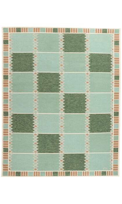 9 x 12 Scandinavian Modern Green Swedish Inspired Kilim Rug 31114