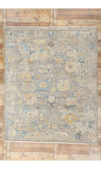 8 x 10 Vintage-Inspired Modern Gray Oushak Rug 31064
