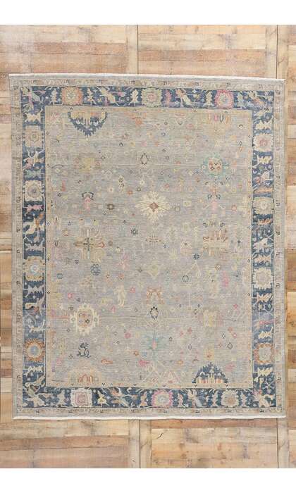 8 x 10 Vintage-Inspired Modern Gray Oushak Rug 31066