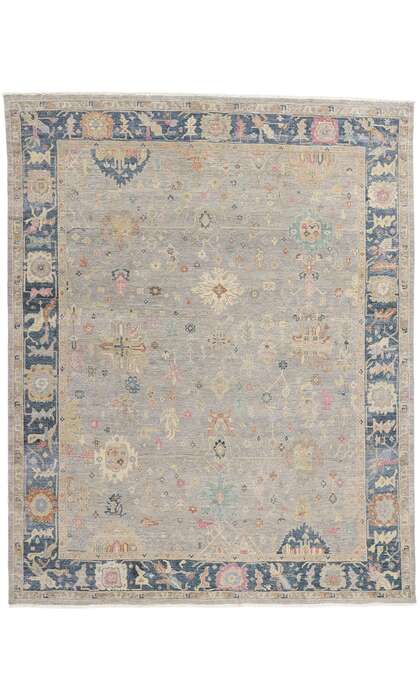 8 x 10 Vintage-Inspired Modern Gray Oushak Rug 31066