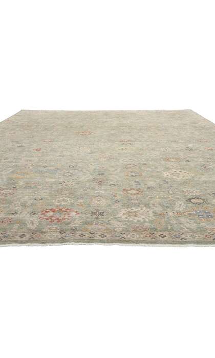 12 x 15 Vintage-Inspired Modern Green Oushak Rug 31074