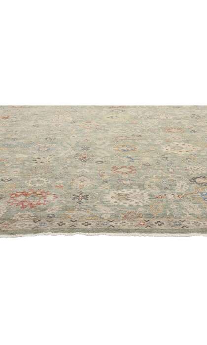 12 x 15 Vintage-Inspired Modern Green Oushak Rug 31074
