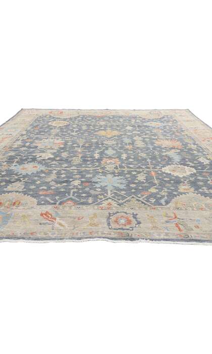 9 x 12 Vintage-Inspired Modern Slate Blue Oushak Rug 31063