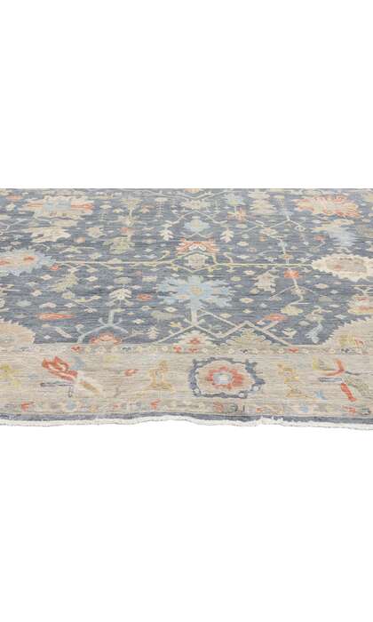 9 x 12 Vintage-Inspired Modern Slate Blue Oushak Rug 31063