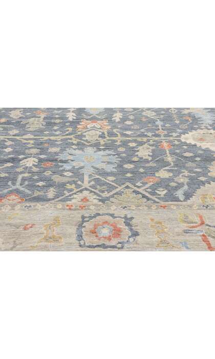 9 x 12 Vintage-Inspired Modern Slate Blue Oushak Rug 31063