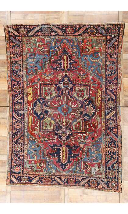 9 x 12 Late 19th Century Antique Persian Serapi Rug 90025